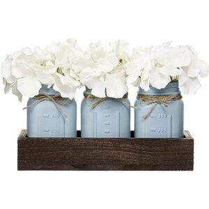 Rustic Mason Jar Centerpiece with Wood Tray Farmhouse Decor for Tabletop